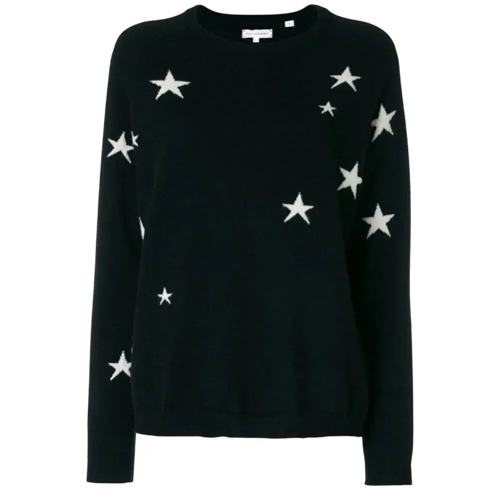 chinti and parker Cashmere Star Sweater Black size XS White Stars Slouchy